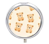 Cute Teddy Bears Pattern Travel Pill Organizer 3 Compartments | Daily Pills Box Case Small Container for Pocket Purse