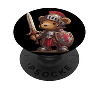 Cute Teddy in Medieval Armor with Sword Costume PopSockets Adhesive PopGrip