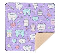 Cute Teeth and Objects Dental Care on Purple 1_4 Soft Thick Baby Playmat for Indoor Outdoor Water Resistant Tummy Time Mat for Baby Toddler Infant, 50'' x 50''