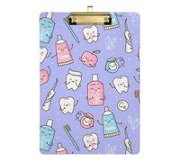 Cute Teeth and Objects Dental Care on Purple Paper Clipboard A4 Size 12.5" x 9" Clipboard Nursing Clipboard with Big Clip with Low Profile Clip for Teachers Clipboard Teacher