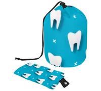 Cute Teeth on Blue Background - for Kid Dental Design Travel Cosmetic Bags Barrel Makeup Bag, Portable Cases, Toiletry Bucket Bags Round Organizer Storage