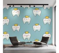 Cute Teeth Wallpaper for Living Room, Kids Cartoon Tooth Wall Mural for Bedroom 450x315 cm, Non-Woven Photo Wallpaper, Home Decor D&O93