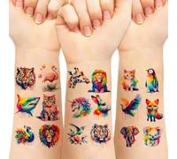 Cute Temporary Tattoo for Kids, 20 Sheets Half Arm Wolf Lion Tiger Cat Owl Parrot Fake Tattoos, Watercolor Animal Body Art Tattoo Stickers for Adult Kids Body Tattoos Stickers Realistic