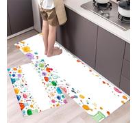 Cute Test Tube Kitchen Rug Set 2 Pieces, Non-Slip and Washable Kitchen Runner Mat Scientific Patterns Standing Mats for Hallway, Dining Room and Entryway - 40x60cm+40x120cm, Green