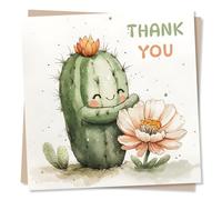 Cute Thank You Card for a Loved One - Cactus, Flower, Watercolour Painting - for a Friend, Relative, Colleague