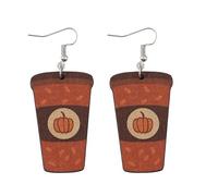 Cute Thanksgiving Coffe Earrings Autumn Maple Leaf Pie Pumpkin Beverage Fall Milktea Wooden Earrings Harvest Season Thanksgiving Jewelry Gifts, Wood, No Gemstone