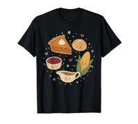 Cute Thanksgiving Feast Doodle Characters Value Graphic T-Shirt, Men, Black, M
