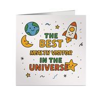 Cute The Best Health Visitor in the Universe Card - for management or Team Member - Birthday, Leaving, Thank You - Editable Profession Name - Professionally Printed in the UK