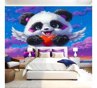 Cute Theme Photo Wallpaper 3D Effect Cartoon Love Panda Mural Wallpaper Non-Woven Wall Mural, 350 x 256 cm Large Murals Wall Decor for Bedroom, Living Room, Kids Room