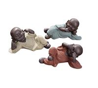 Cute Three Wise Monks Ceramic Buddha Statues - Set of 3 Figurines for Home Decor, Hear No Evil, See No Evil, Speak No Evil
