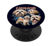 Cute Tibet Lhasa Apso Dog 80s Heavy Metal Rock Music Style PopSockets Adhesive PopGrip