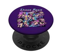 Cute Tibet Lhasa Apso Dog 80s Heavy Metal Rock Music Style PopSockets Adhesive PopGrip