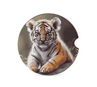 Cute Tiger 1PCS Car Coasters Absorbent Drink Coasters with A Finger Universal Wood Coffee Coaster for Cup Holders Non-Slip Car Cup Holder Coaster Cute Drink Mat Car Accessories for Women Men