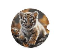 Cute Tiger 1PCS Car Coasters Absorbent Drink Coasters with A Finger Universal Wood Coffee Coaster for Cup Holders Non-Slip Car Cup Holder Coaster Cute Drink Mat Car Accessories for Women Men