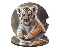 Cute Tiger 2PCS Car Coasters Absorbent Drink Coasters with A Finger Universal Wood Coffee Coaster for Cup Holders Non-Slip Car Cup Holder Coaster Cute Drink Mat Car Accessories for Women Men