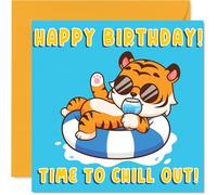Cute Tiger Birthday Card for Boys Girls - Vacation Holiday Animals - Happy Birthday Card for Son Daughter Cousin Granddaughter, 145mm Bday Greeting Cards