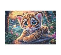Cute Tiger Cub 1000 Piece Pack DIY Jigsaw Puzzle Cute Animals Accompany Collectors Cognitive Development Educational Decorative Puzzle Gifts for Adults Rigid Cardboard 1000 PCS