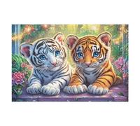 Cute Tiger Cub Brothers 1000 Pieces Set Classic Jigsaw Puzzle Couple Puzzle Partners Logic Skill Wall Decor Easter New Year Gift Eco-friendly Recycled Cardboard 1000 PCS