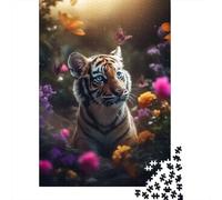 Cute Tiger Cub Butterflies 1000-Piece Puzzle for Adults, 52x38cm/1000pcs, Low-dust Pieces for A Tidier Table; Easy to Continue on Another Evening