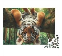 Cute Tiger Cub Hanging 1000 Pc Eco-Friendly Paper Premium Jigsaw Puzzle for Kids Puzzle Beginners, Ultra Difficult Puzzle, After-school Puzzle Activity, Puzzle 38x26cm/1000pcs