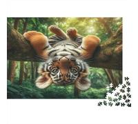 Cute Tiger Cub Hanging 1000pc Jigsaw Puzzle for Adult Jigsaw Puzzler Sturdy Recycled Paper Home Decor Wall Art Gift for Adults Weekend Fun Jigsaw 38x26cm/1000pcs
