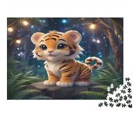 Cute Tiger Cub Jigsaw Puzzle Starry Forest 1000 Piece Recycled Paper Adults Jigsaws Fun Family Game Brain Thinking Home Decoration Great Gift Idea 52x38cm/1000pcs
