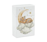 Cute Tiger Cub Laying on Moon Clouds Cigarette Case Plastic Cigarette Pocket Holder Flip