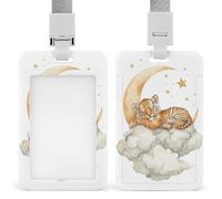 Cute Tiger Cub Laying on Moon Clouds ID Badge Holder Retractable Clip Card Holder Card Protector Name Badge Name Tag for Work Office Doctor Nurse