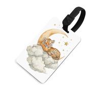 Cute Tiger Cub Laying on Moon Clouds Luggage Tag Travel Bag Suitcase Baggage Name Tags