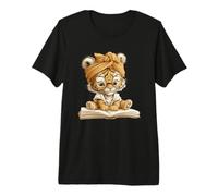 Cute Tiger Cub Reading Book with Premium T-Shirt