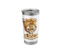 Cute Tiger Cub Reading Book with Stainless Steel Insulated Tumbler