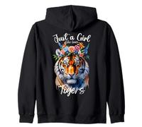 Cute Tiger Graphic for Girls Women who love Tigers Flowers Zip Hoodie