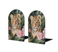 Cute Tiger In The Jungle Bookends For Shelves 2 Pcs Wooden Book Stopper Organizer For Home Office Libraries