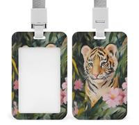 Cute Tiger in The Jungle ID Badge Holder Retractable Clip Card Holder Card Protector Name Badge Name Tag for Work Office Doctor Nurse