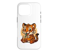 Cute Tiger Kawaii Anime Drinking Bubble Tea Girl Kids Case for iPhone 16 Pro