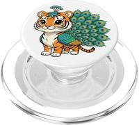 Cute Tiger Peacock Hybrid | Kawaii Fantasy Animal Mashup PopSockets PopGrip for MagSafe