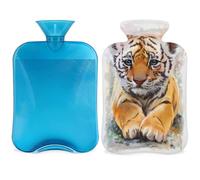 Cute Tiger Print Hot Water Bottle with Cover, 2L Hot Water Bag for Pain Relief, Neck Soft and Shoulder, Hand Feet Warmer, Hot and Cold Compress for Adult Kids