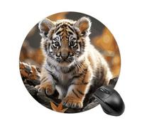 Cute Tiger Round Mouse Pad 7.8 Inch, Portable Gaming Mouse Mat with Non-Slip Rubber Base & Smooth Surface, Waterproof Mousepad for PC, Laptop, Computer, Office, Home