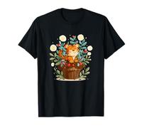 Cute Tiger Sitting in Cupcake Floral Design T-Shirt