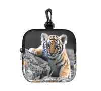 Cute Tiger Square Zipper Pouch with All-Over Print,Waterproof Rubber-Fabric, Lightweight Durable Small Organizer Bag for Coins, Cards, Keys