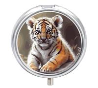 Cute Tiger Travel Pill Box Case 3 Compartment Cute Pill Organizer Metal Pill Holder with Mirror Small Medicine Organizer Daily Pill Container for Purse Pocket Portable Meds Box