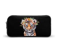 Cute Tiger Watercolor Funny Pen Case Pencil Large Pouch Stationery Bag Makeup Cosmetic Organizer for Men Women