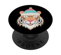 Cute Tiger With Festive Hat Design PopSockets Adhesive PopGrip