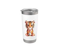 Cute Tiger with Rocket Space Animal Design Stainless Steel Insulated Tumbler
