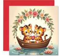 Cute Tigers Anniversary Card - Animal Love Boat - Cute Happy Anniversary Card for Partner from Husband Wife Boyfriend Girlfriend, 145mm Anniversaries Greeting Cards