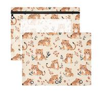 Cute Tigers Beige Binder Pencil poucheses with Zipper 3-Holes Pocket for A4 Paper Letter 2 Pack Students School Supplies