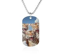 Cute Tigers Custom Memorial Necklace Personalized Rectangle Necklaces Pendant Jewelry Gifts for Men Women