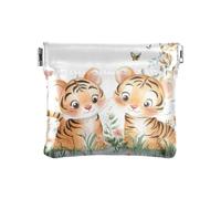 Cute Tigers on The Grass Squeeze Coin Purse Pouch Change Holder PU Leather Mini Wallet Coin Pocket for Women Girls Men