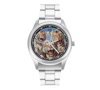 Cute Tigers Personalized Quartz Watch Stainless Steel Wrist Watches with Arabic Numerals for Men Women