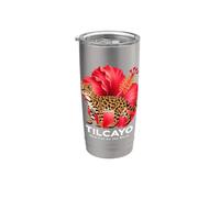 Cute Tilcayo New Cat on the Block Ocelot Tropical Hibiscus Stainless Steel Insulated Tumbler